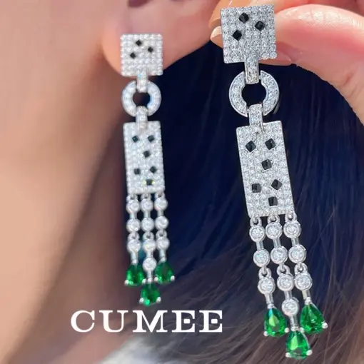 Cumee Luxury Fashion Cultivation Emerald Earrings for Women Round Square Element 925 Silver Gold-plated