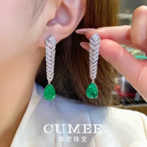 CUMEE Design Cultivates Synthetic Emerald Dangle Earrings Silver Gold-plated Earrings Party Anniversary