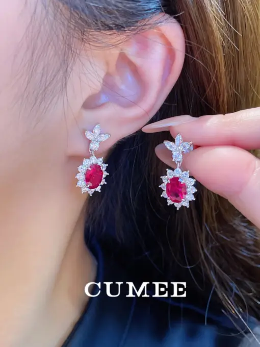 CUMEE Daily Fashion Cultivation Synthetic Ruby Earrings Earrings with 925 Sterling Silver Gold Plating