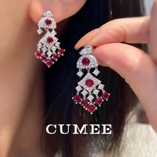 Cumee Fine Jewelry Dorp Earrings for Women Lab Created Ruby Gemstone Earring 925 Sterling Silver