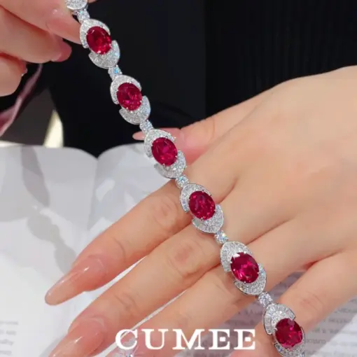 CUMEE Classic Fashion Design Cultivated Ruby Bracelet 925 Sterling Silver Gold-plated Charm Fine Jewelry Birthday Jewelry Gifts