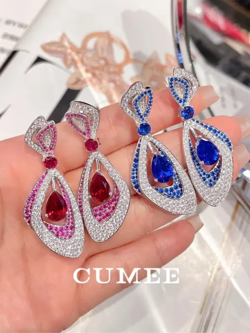 CUMEE Retro Luxury Red and Blue Earrings for Women Butterfly Wing 925 Sterling Silver Gold Plated