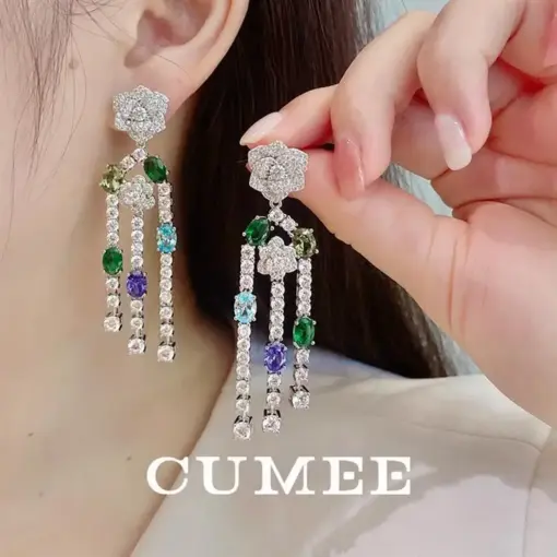 CUMEE Fine Jewelry Tassel Drop Earrings for Women with 925 Sterling Silver Flower Gold-plated Earrings