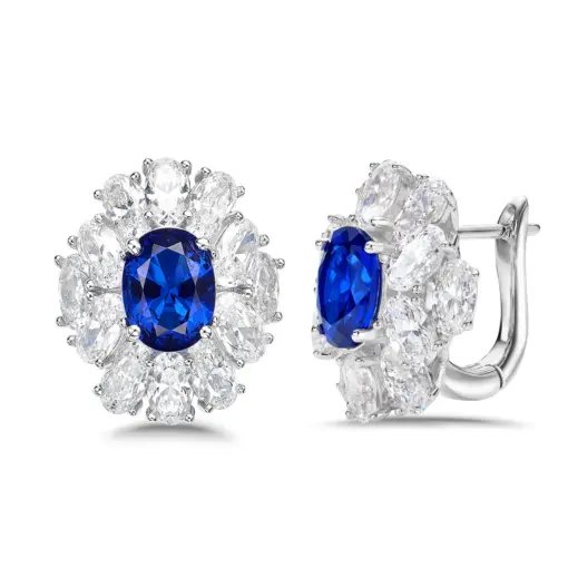 CUMEE Sapphire Stud Earrings Gemstone Created Blue Sterling Silver Earrings for Women Wedding Engagement