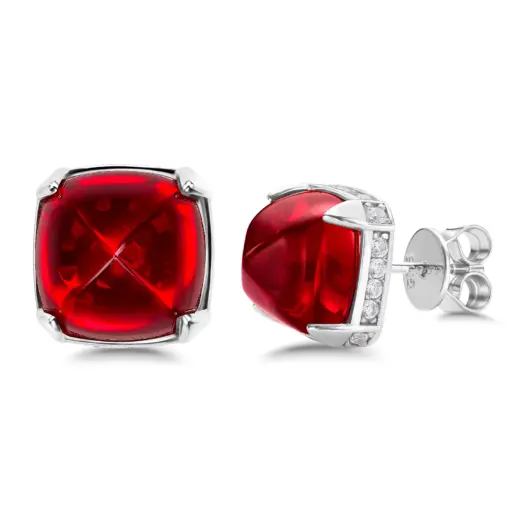 CUMEE Vintage Tower Ruby Earrings 925 Sterling Silver Rudy Gemstone Birthstone Stud Earrings For Women